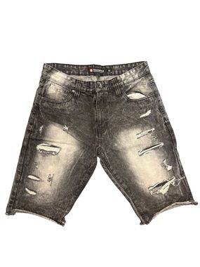South Pole Black Washed Distressed Denim Jean Shorts